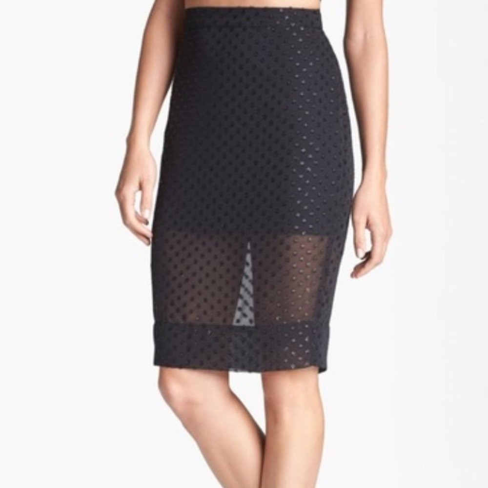 NWOT Leith Black Sheer Sparkle Polka Dot Pencil Skirt (Size 4)